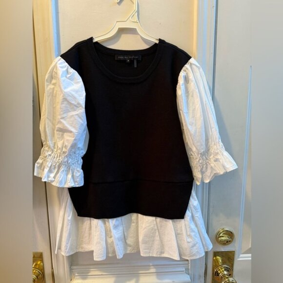 New English Factory Mixed Media Poplin Top - Picture 1 of 9